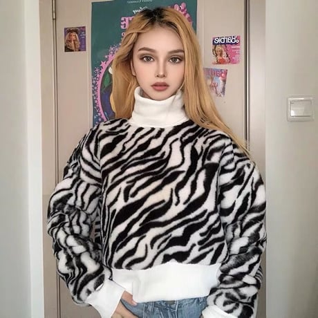 High neck Zebra セーター