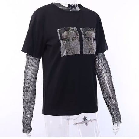 Stylish キラキラ Sleeve  グラフィック Top