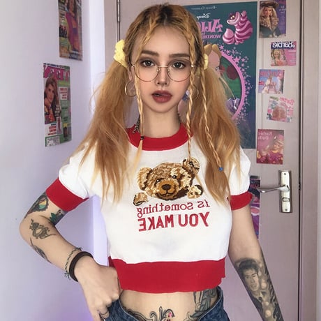 Bear Print Cropped Top