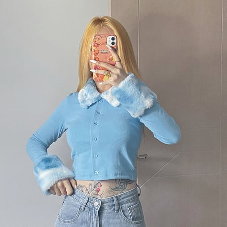 タイダイ ファー付き ボタンダウン Top