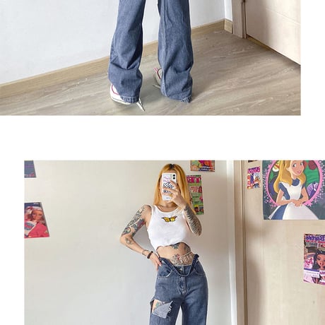 2色 Ripped Denim Pants