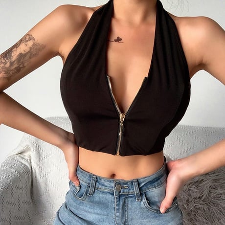 2色 Front Zipper Top