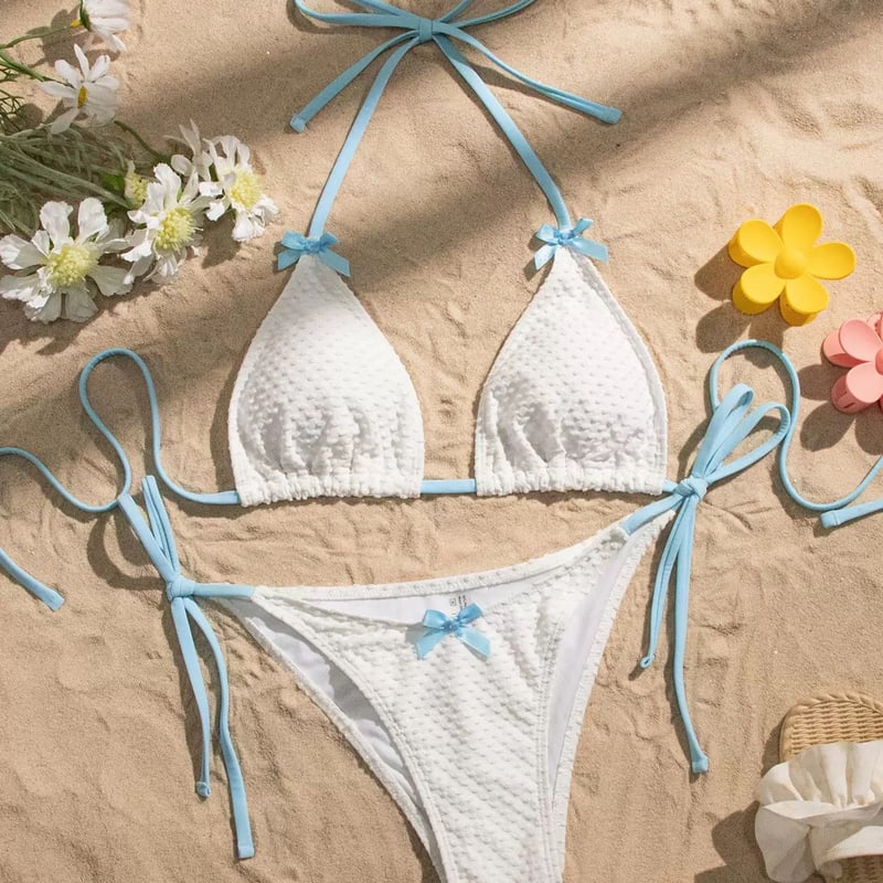 コンテストビキニ　ブルー レースレディース Lace Ladies シンプルノンワイヤービキニ 水着