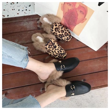2色 Faux Fur フラットシューズ