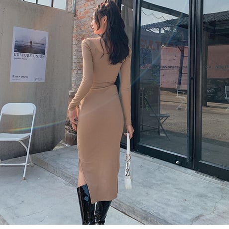 2色 Knit Long Dress One-piece