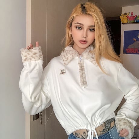 ファー付き ハーフジップ Top