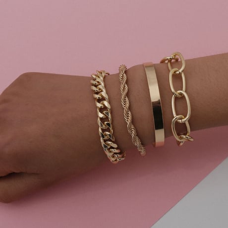 4連 GOLD & SILVER ブレスレット Set