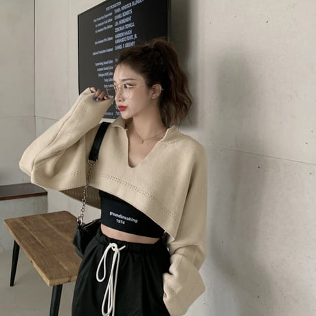 Vネック プルオーバー Top