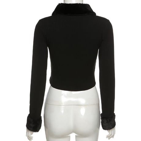 2色 ファー付き ジップアップ Top