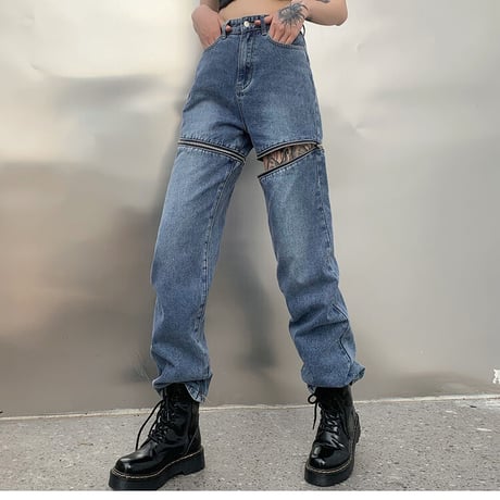 Zipper cut out Denim Pants