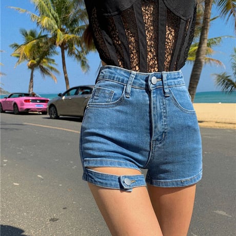 Cut out Denim Short Pants