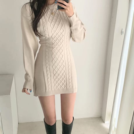 3色 Cutting Knit Dress