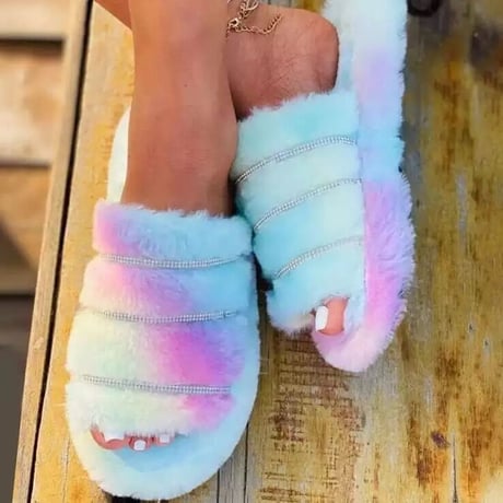 5色 Fluffy Fur Line stone Slide