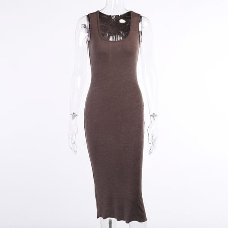 2色 Knit カッティング Long Dress One-piece