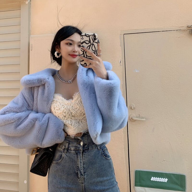 ブルー ファージャケット | PLASTIC BUNNY