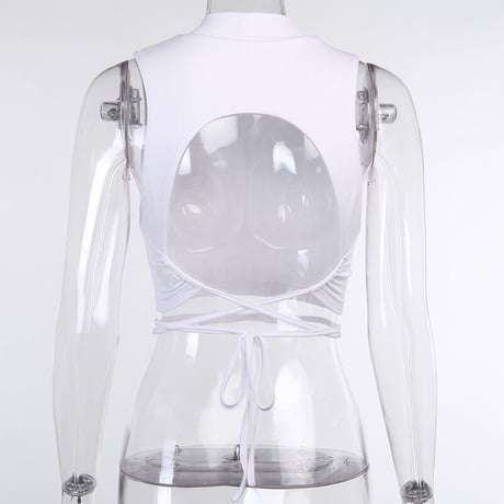 2色 Strappy リブニット Top