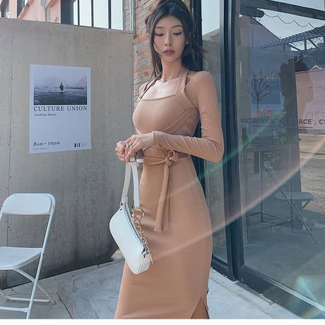 2色 Knit Long Dress One-piece