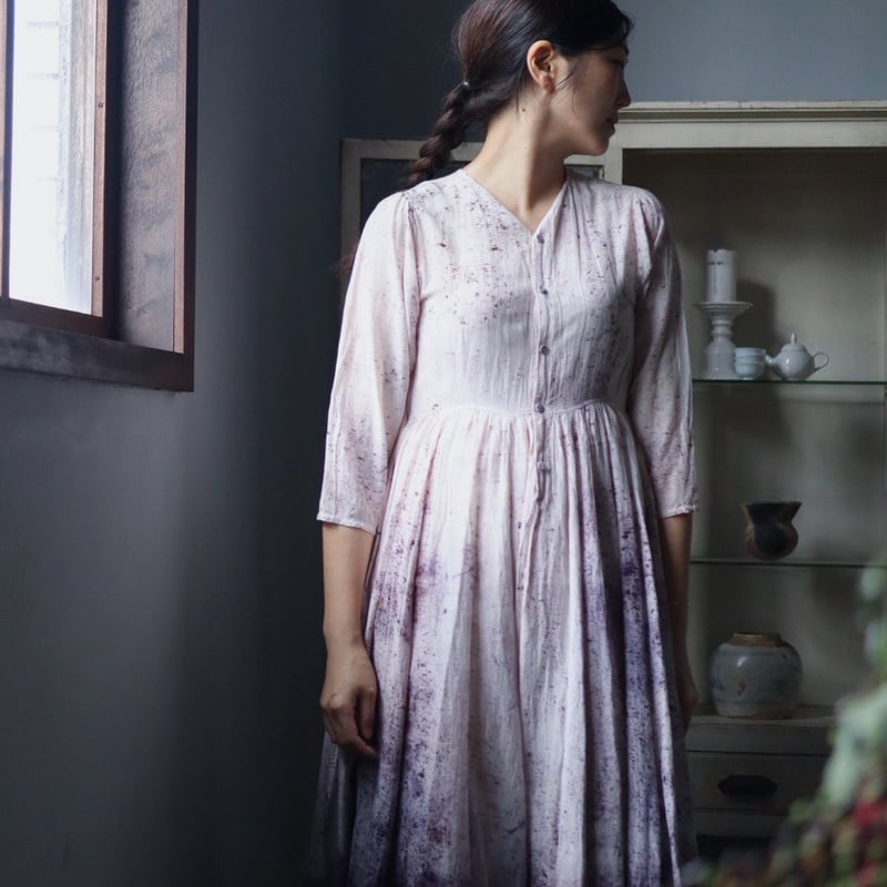 tabrik コットンシルクギャザードレス アメジストグラデーション  