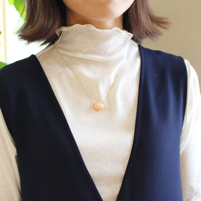 珊瑚ネックレス　K18 ART VINTAGE - K18 桃珊瑚 ネックレストップ コーラルオレンジ