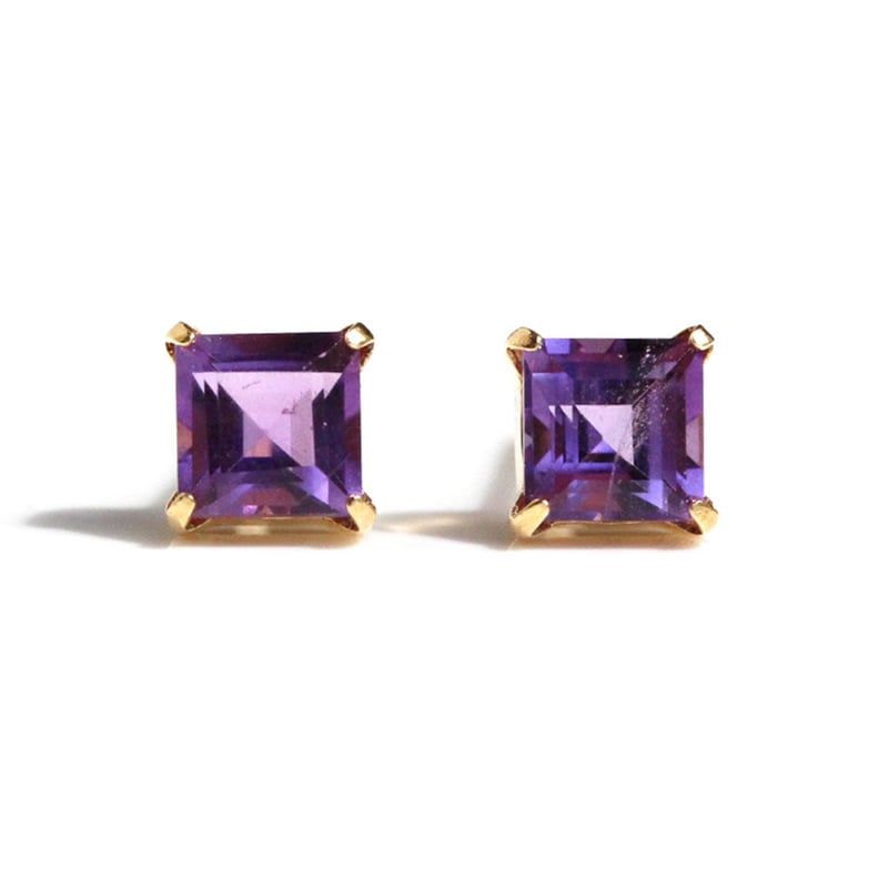バゲットカットのアメジストピアス k18 | Littluz online store