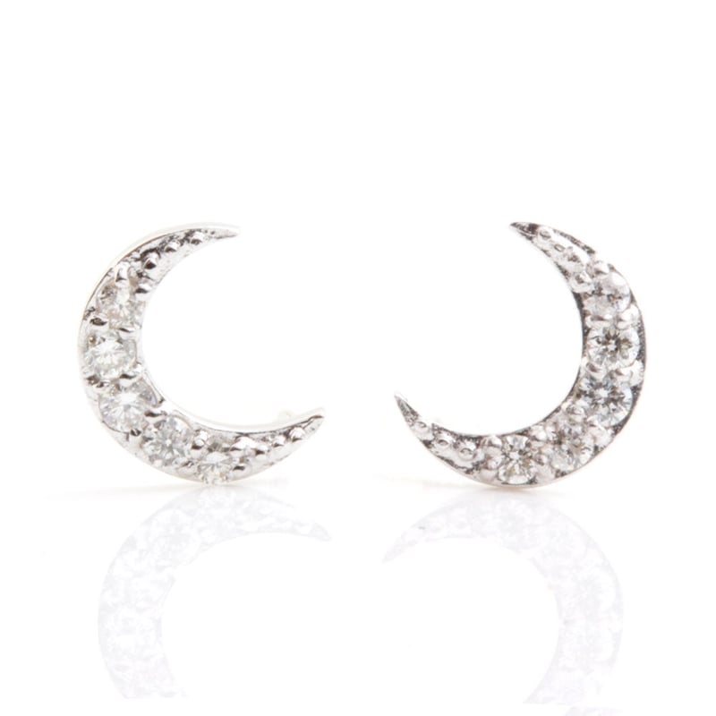 k18wg ダイヤピアス　月型 月ダイヤモンド ピアス k18WG | Littluz online store