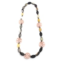 ピンク×ナチュラル80cmバッファローホーン ネックレス