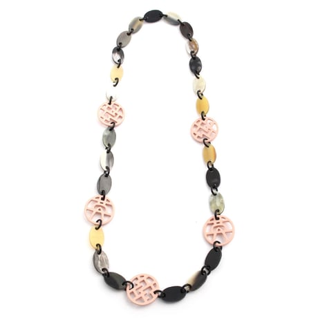 ピンク×ナチュラル80cmバッファローホーン ネックレス
