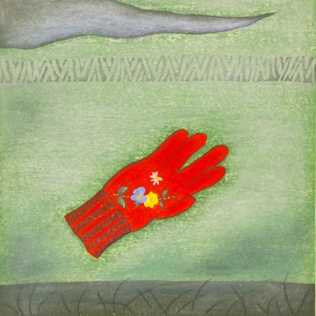 大西靖子 「赤いてぶくろ」木版画・パステル ed.1/9 | 恵埜画廊STORE
