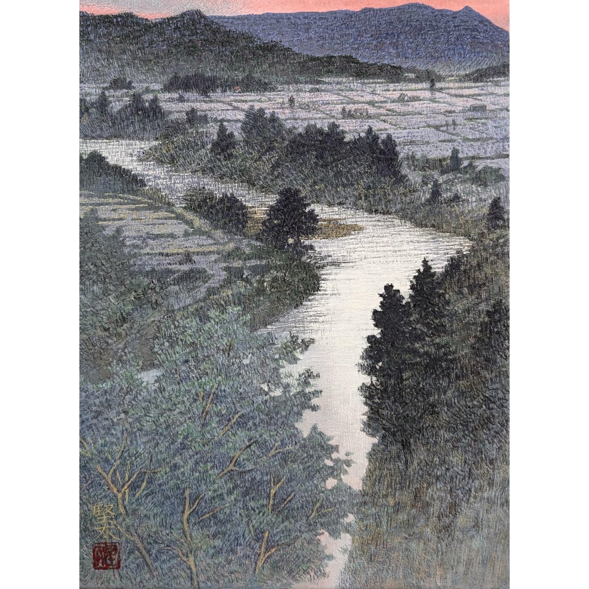 鬼塚堅太「最上川蛇行」F4・額装込 | 恵埜画廊STORE