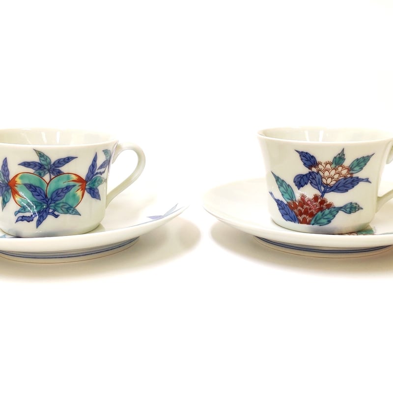 今泉今右衛門 「錦絵変り紅茶碗」桃・藤袴絵 2ツ組 | 恵埜画廊STORE