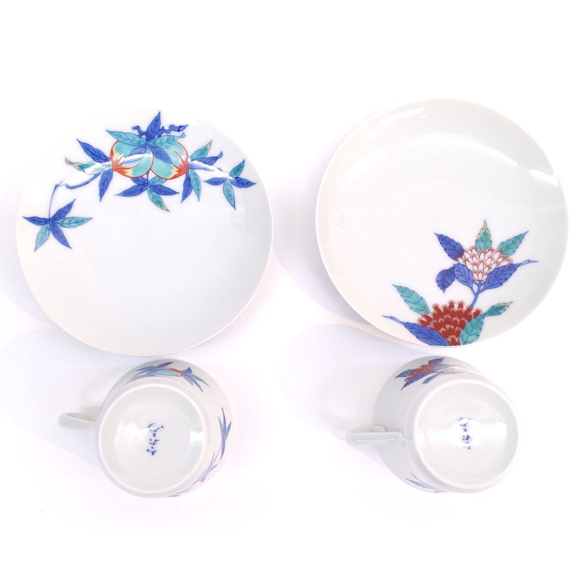 今泉今右衛門 「錦絵変り紅茶碗」桃・藤袴絵 2ツ組 | 恵埜画廊STORE