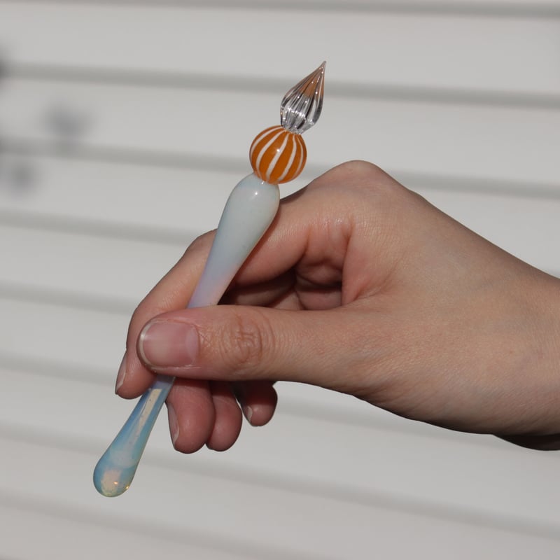 ストライプキャンディガラスペン (オレンジ) | ぐり工房 Online Shop