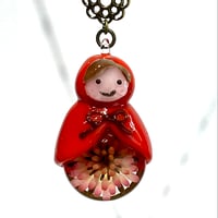 【現品】マトリョーシカネックレス(赤／ピンクの八重の花）②