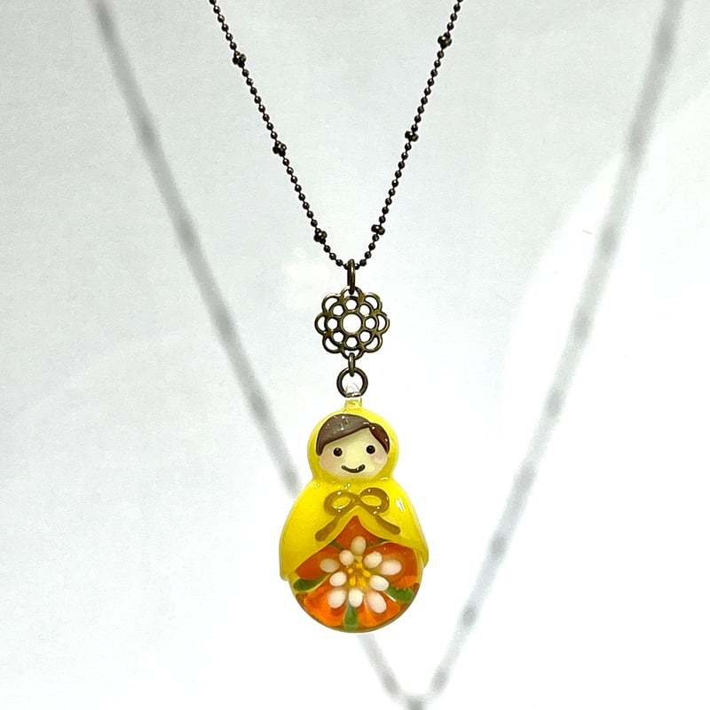 現品】マトリョーシカネックレス(黄色／オレンジの花) ② | ぐり工房