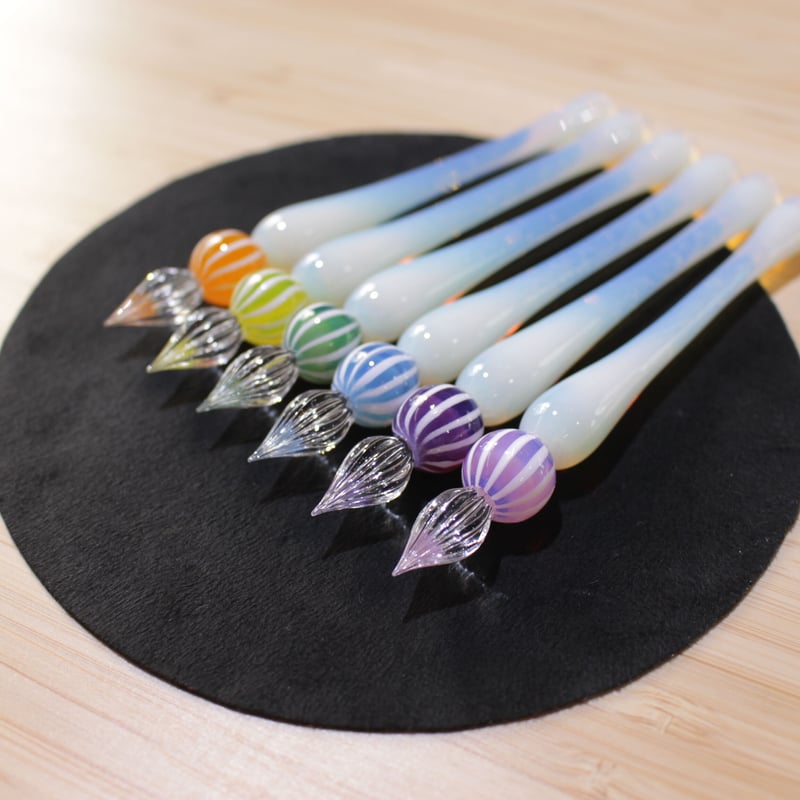 ストライプキャンディガラスペン (オレンジ) | ぐり工房 Online Shop