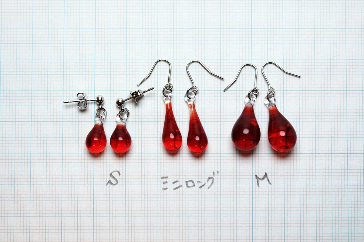 【423】しずく ガラス レッド ピアス ビーズ イヤリング ハンドメイド fit=scale-down,w=1200