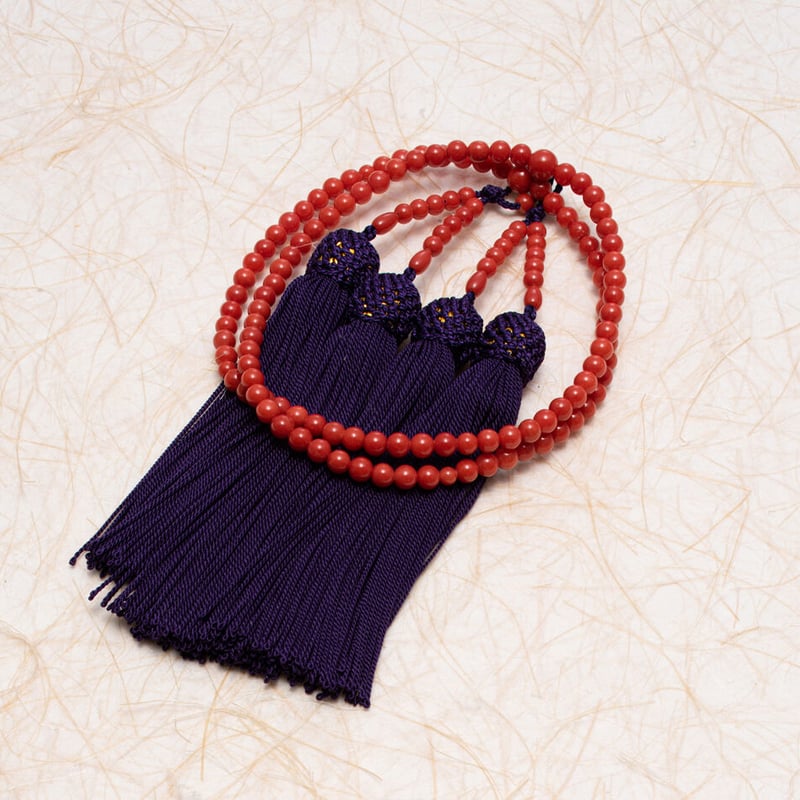 1級珠厳選・男女兼用】赤サンゴ本連数珠（5.5mm珠、数珠袋・桐