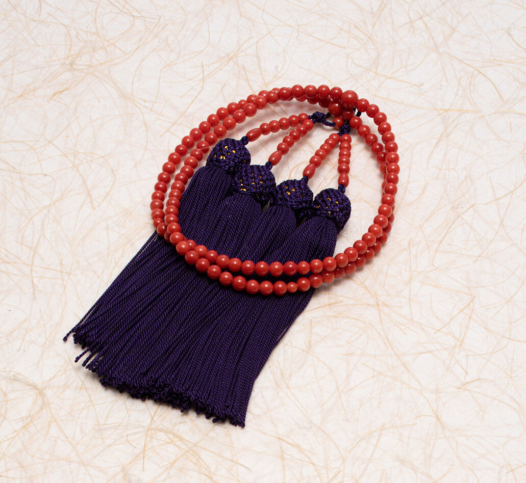 赤コハク　数珠　念珠　22珠　全宗派使用可能　保証＆手引き付　10255 赤コハク数珠念珠22珠全宗派使用可能保証＆手引き付10255