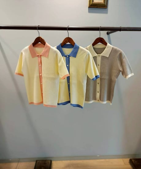 配色衿半袖リブニット・全3色(￥9,790)