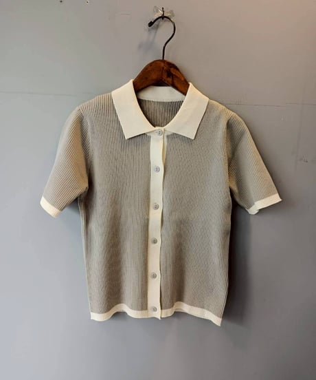 配色衿半袖リブニット・全3色(￥9,790)