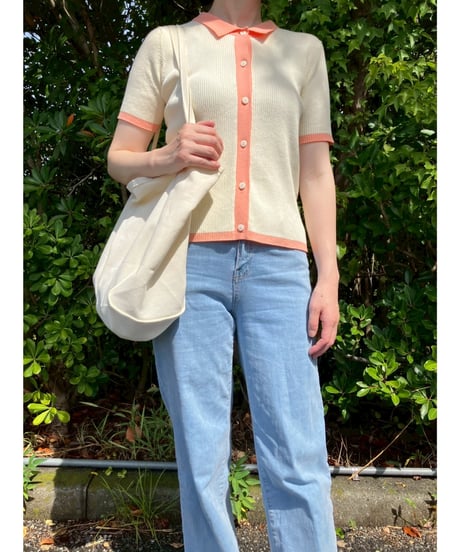 配色衿半袖リブニット・全3色(￥9,790)