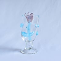 チューリップとドットのグラス/紫×水色