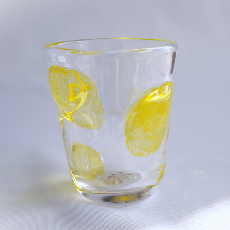 ガラス作家　ミネウチモネ　1点もの　綺麗なイエローグラス　作家物　小さめグラス 色付き 大きめグラス イエロー系