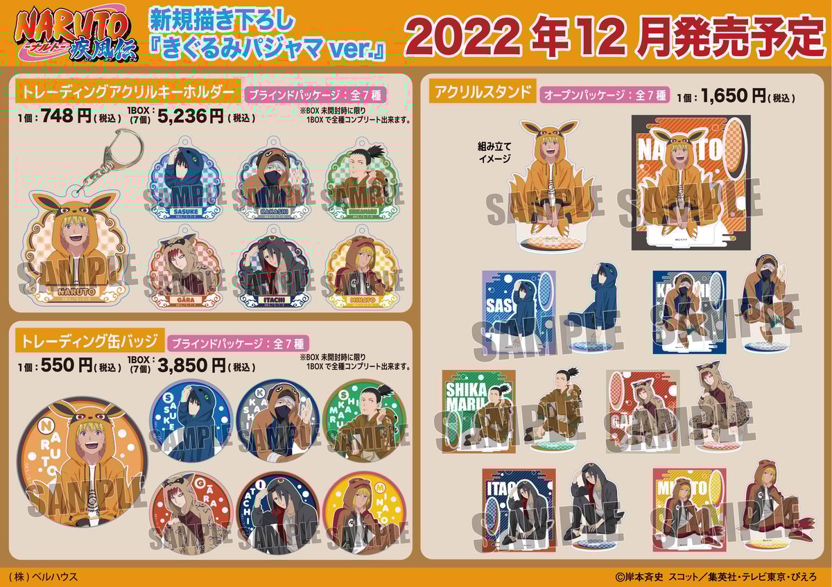 NARUTO トレーディング缶バッジ きぐるみパジャマver. 全7種 NARUTO-ナルト- 疾風伝 トレーディング缶バッジ デフォルメ
