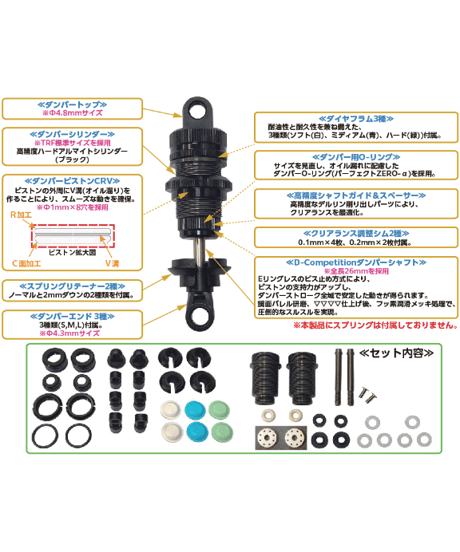 【TP-460】S-Line Premiumショック TRF標準長シリンダー & 28mmシャフト仕様 レッド