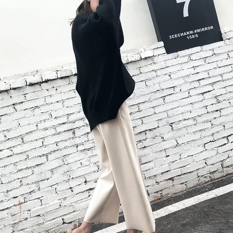 ワイドレッグパンツ ハイウエスト ストレート ウール C126