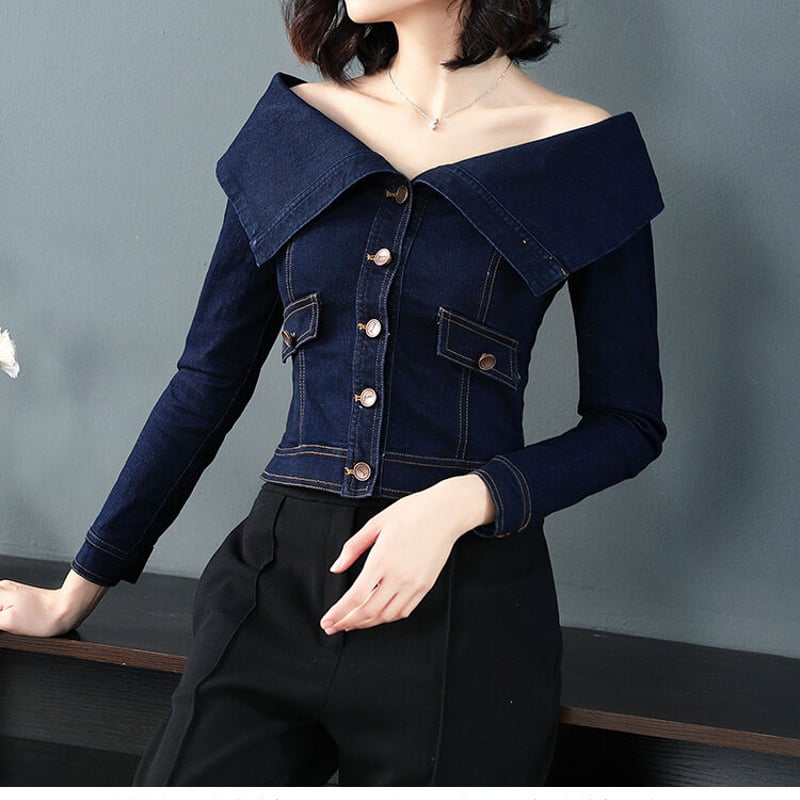 スリム オフショルダー デニムジャケット C234 | Créer_store