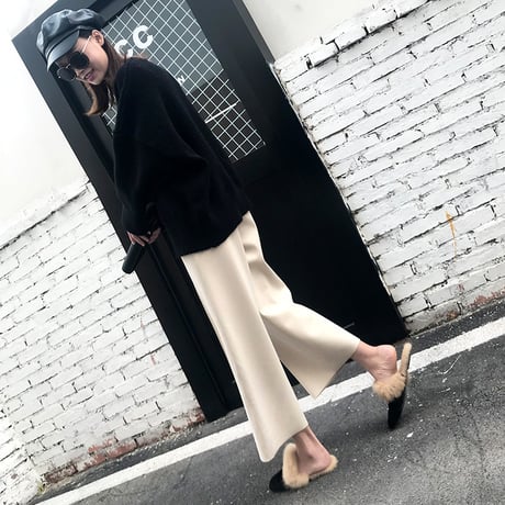 ワイドレッグパンツ ハイウエスト ストレート ウール C126