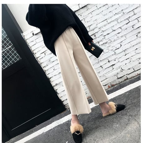 ワイドレッグパンツ ハイウエスト ストレート ウール C126