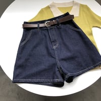 デニムショートパンツ ハイウエスト ベルト付き C178
